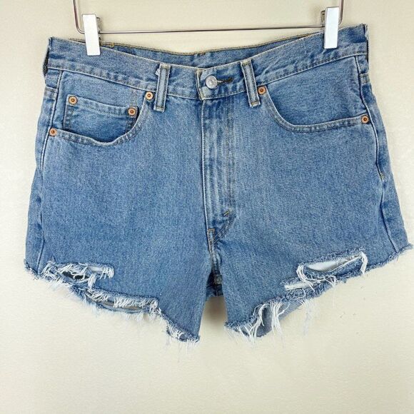 Levis High Waisted Mom Shorts Ripped DIY Cut Off Daisy Dukes 33 - Picture 1 of 7